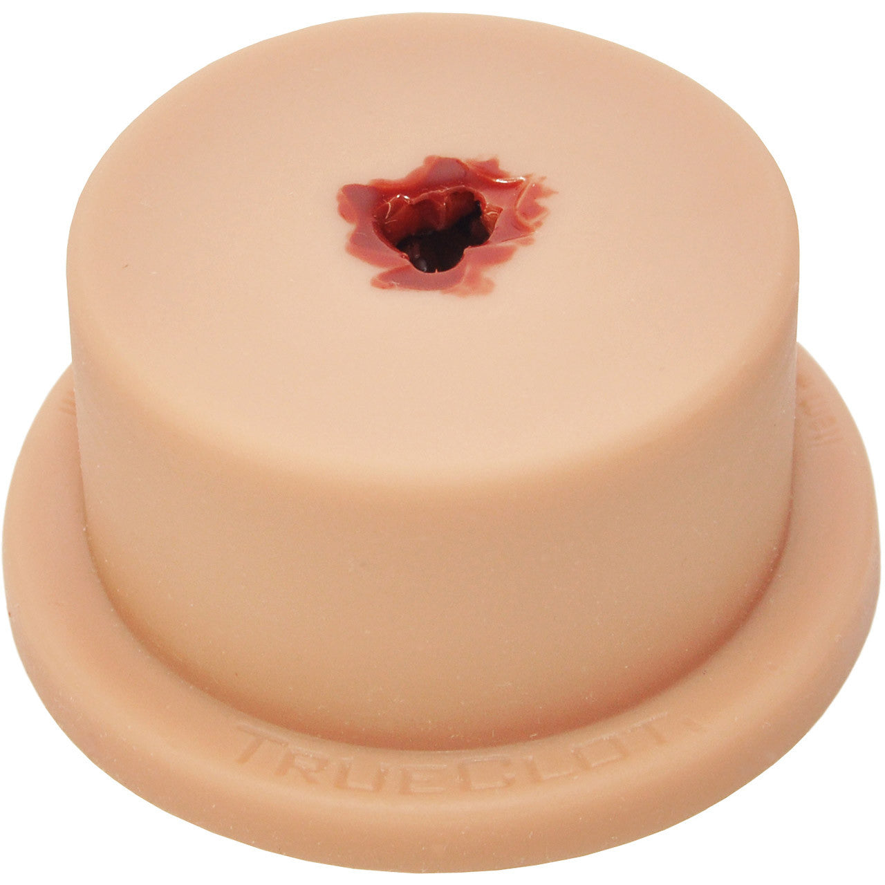 Light Tone Luna TrueClot Basic Packing Trainer (BPT) wound simulator trainer showing artificial gun shot wound, side view