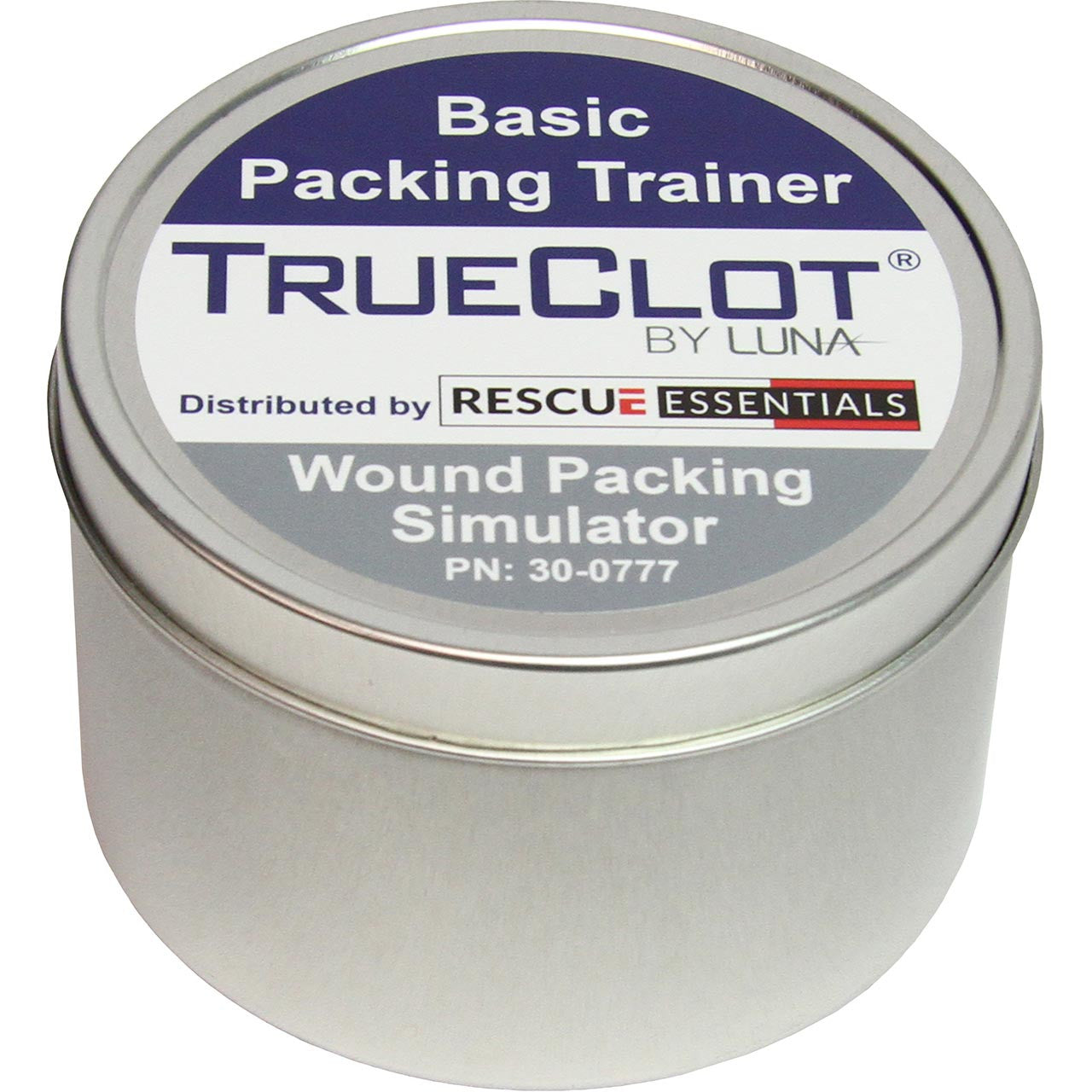 Luna TrueClot Basic Packing Trainer (BPT) storage tin, closed