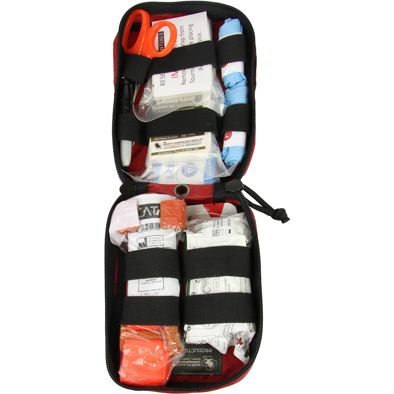 Bleeding Control Station IFAK - Intermediate pouch containing Stop the Bleed products, open