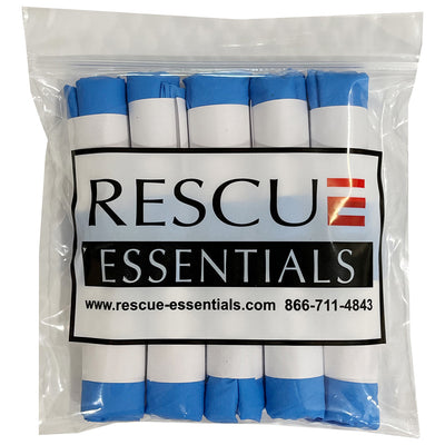 Ten Rolled Pairs Blue Nitrile Gloves, front of packaging 