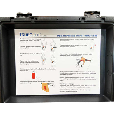 TrueClot Inguinal Trainer, case lid with instructions for use