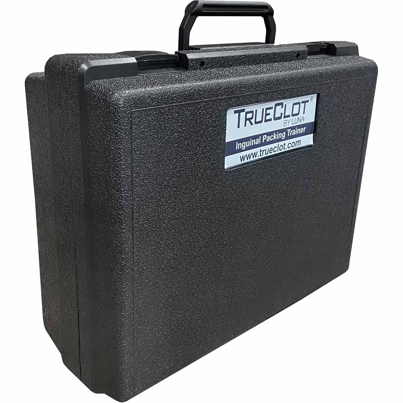 TrueClot Inguinal Trainer, case at an angle
