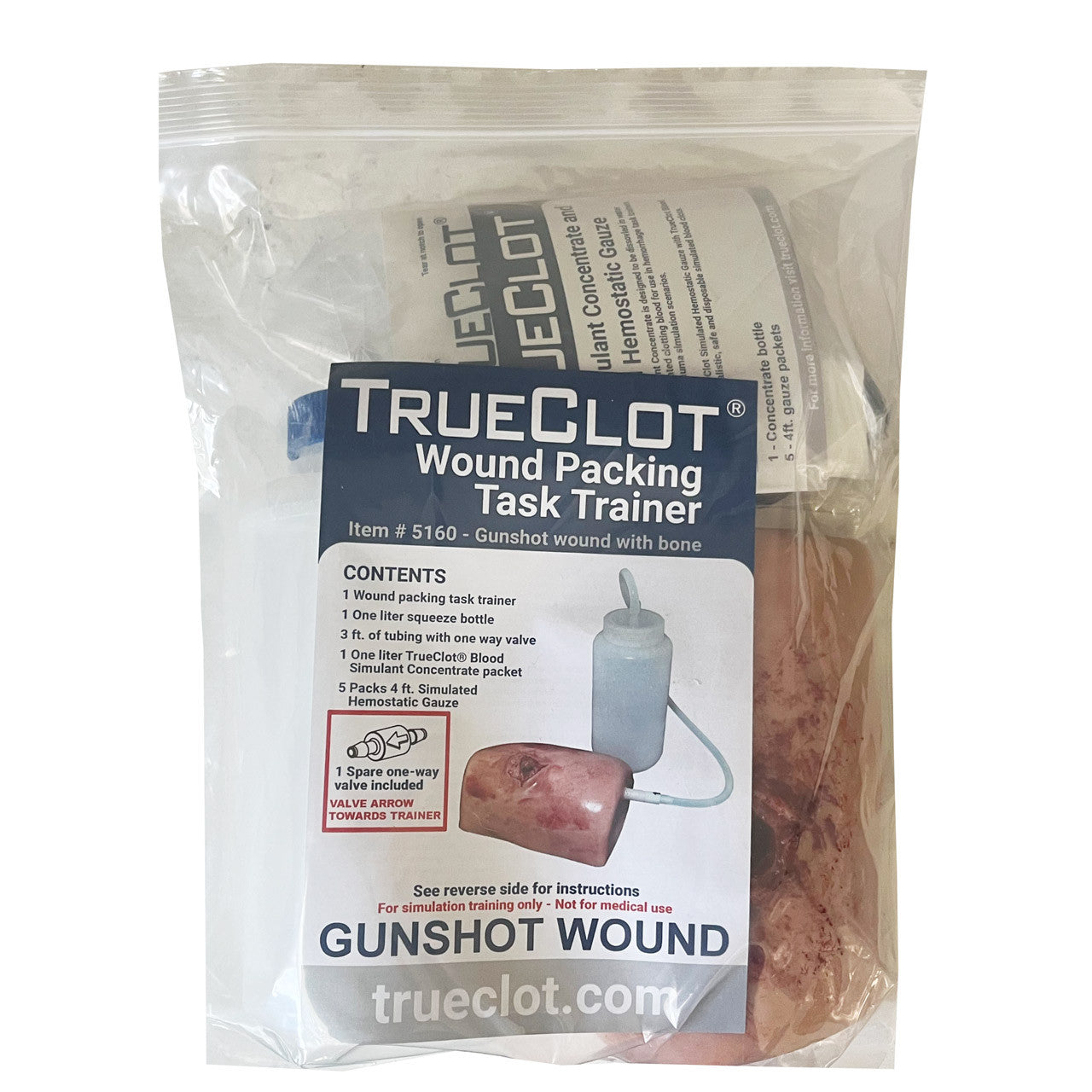 Light Tone TrueClot® Wound Packing Task Trainer (Gun shot wound), in packaging front