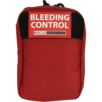 Bleeding Control Station IFAK - Intermediate pouch containing Stop the Bleed products, packed in a closed, red, nylon pouch, front