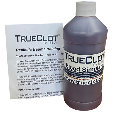 Blood Simulant, Pre-Mixed by TrueClot bottle with training paper