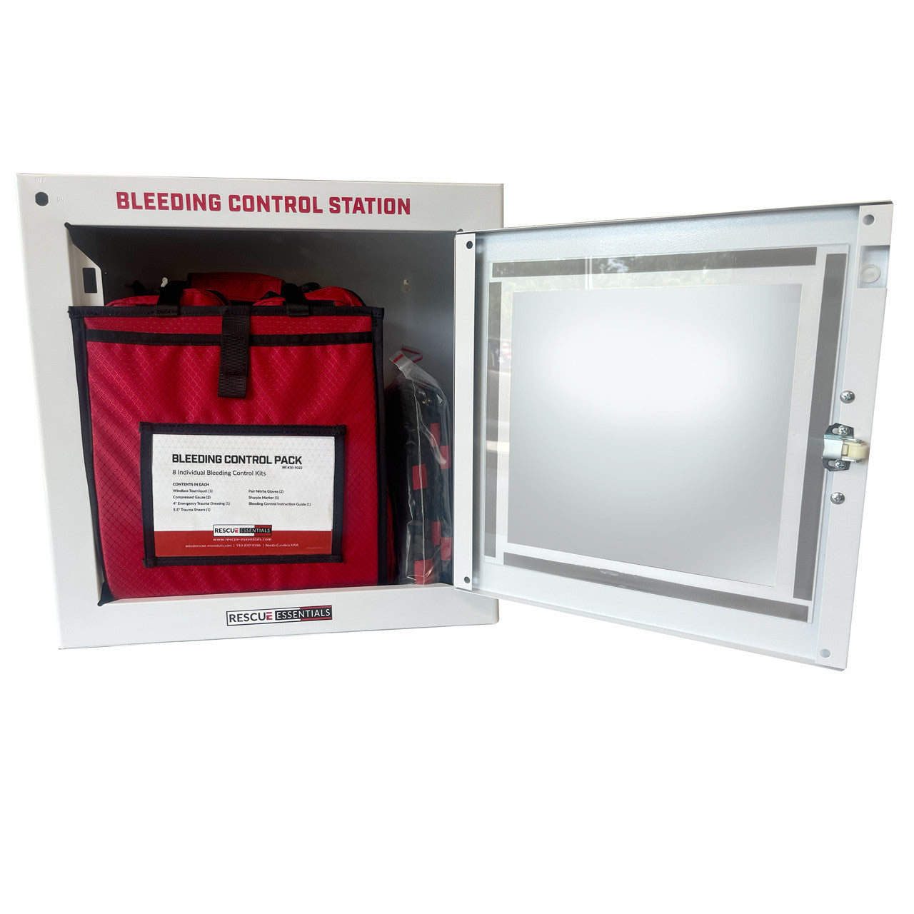 Bleeding Control Station by rescue essentials in metal wall mount