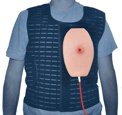 TrueClot Chest Seal Application Trainer, Light Skin Tone in use